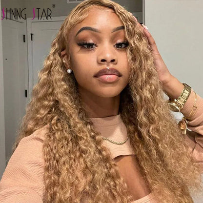 13x4 Honey Blonde Curly Lace Front Human Hair Wigs 13x4 Transparent Lace Frontal Wigs Deep Wave Preplucked Remy Wigs For Women