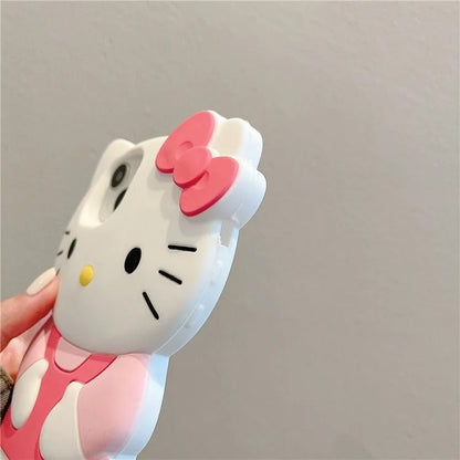 3D Pink Hello Kitty for iPhone 13 Mini 12 Pro 14 Plus 15 Pro Max 11 X XS Max XR 7 8 Plus SE Soft Cartoon Silicon Back Phone Case