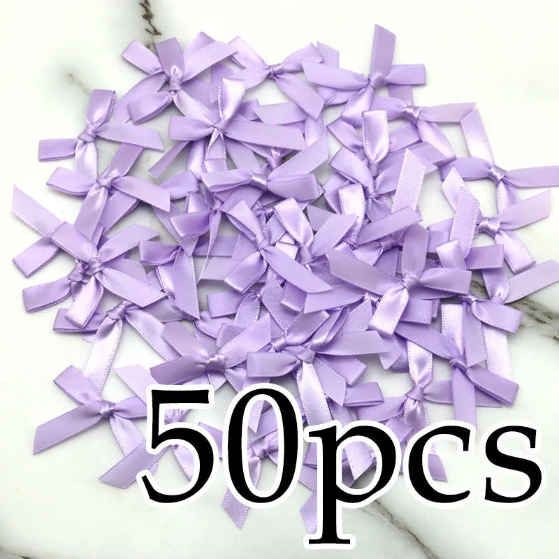 (50 Pcs) 4*4cm Colourful Ribbon Bows Small Size Polyester Satin Ribbon Bow Flower DIY Craft Decoration