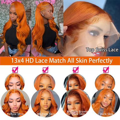 Wiggogo Orange Ginger Lace Front Wig Body Wave Hd Lace Wig 13X6 Human Hair 13X4 Lace Front Human Hair Wig Hd Lace Frontal Wigs