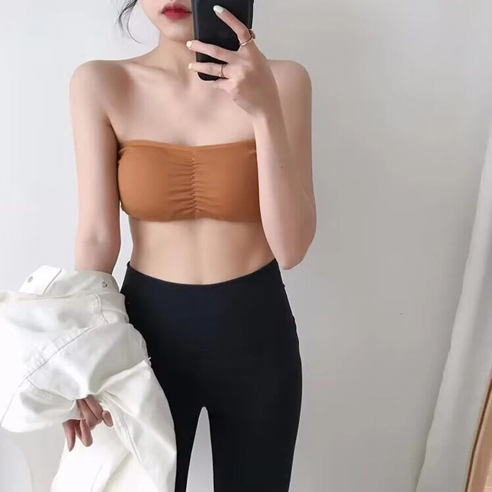 Women's Non-Slip Chest Gathered Thin Section Beautiful Back Bra Wrapped Tube Top Anti-Skid Strapless Underwear Tube Top