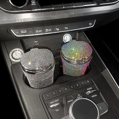 Crystal Diamond Car Ashtray Auto Portable Bling Cigarette Smokeless with LED Light Indicator Car Accessories for Women