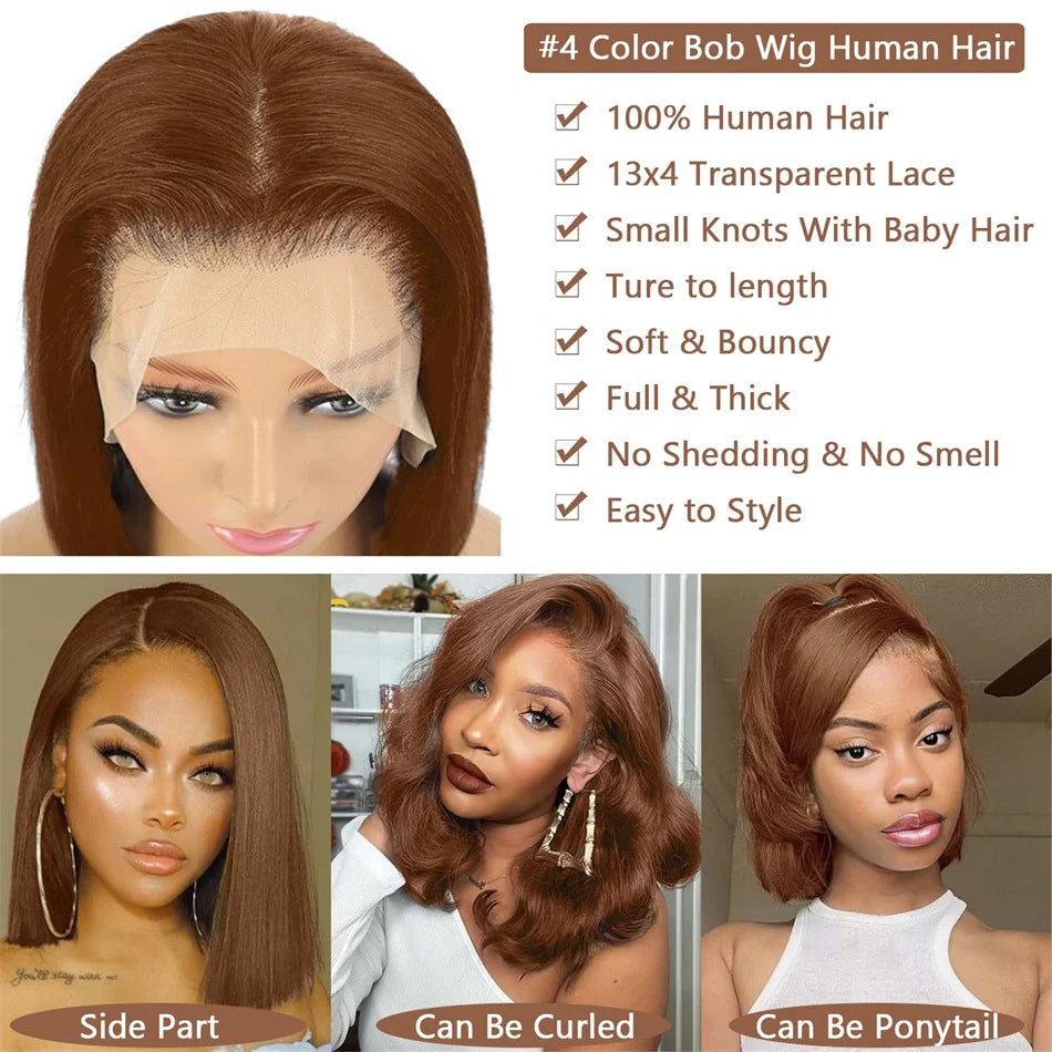 Vietname Super Double Drawn Bone Straight 13x4 Frontal Bob Wig with 100% Human Hair Chocolate Brown 180% Density For Black Women