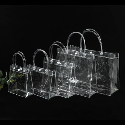 10/20pcs/lot Transparent Soft PVC Gift Tote Packaging Bags with Hand Loop Clear Plastic Handbag Cosmetic Bag