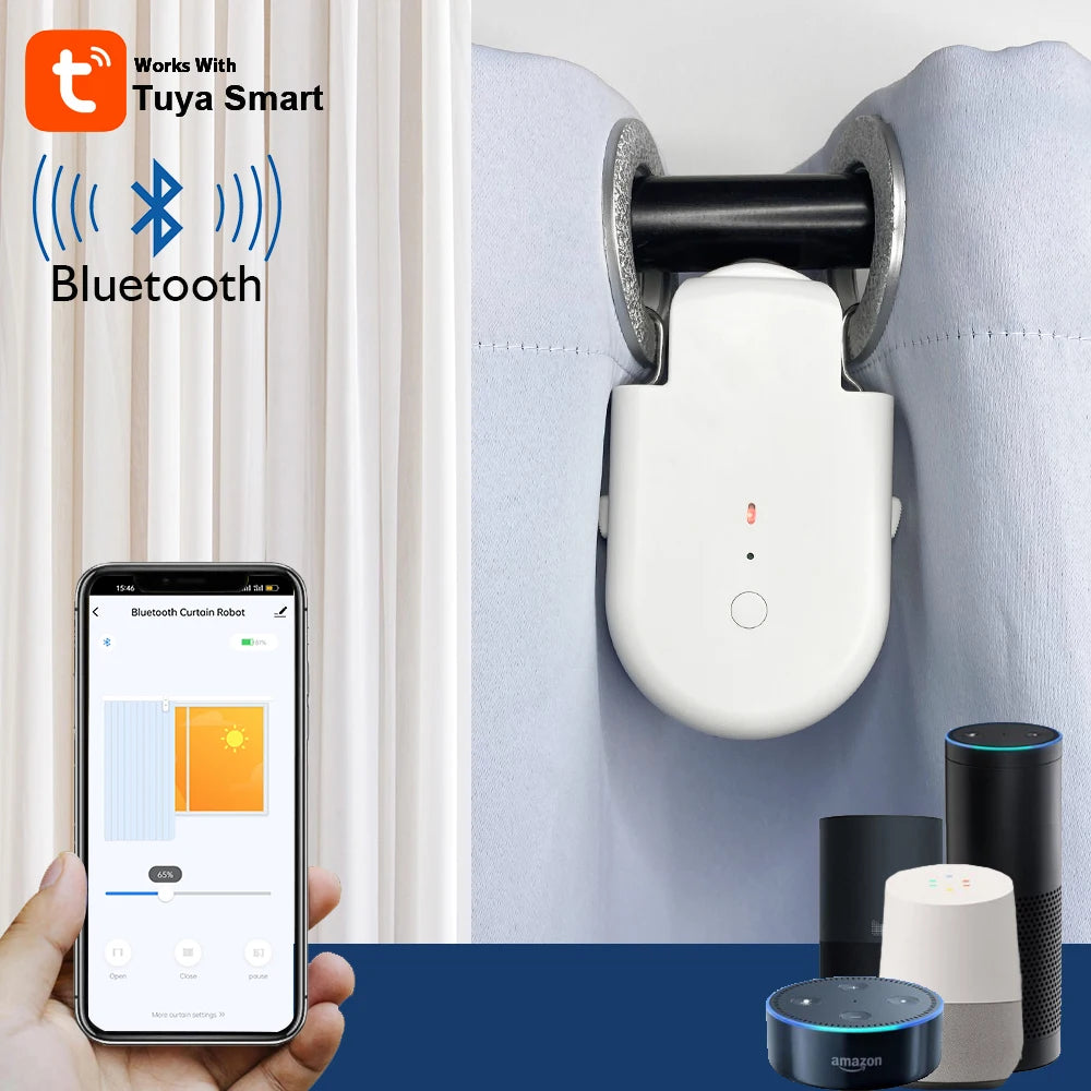 Tuya Bluetooth Smart Curtain Opener Robot Intelligent Automatic Motorized Curtains Motor System Voice Control Alexa Google Home