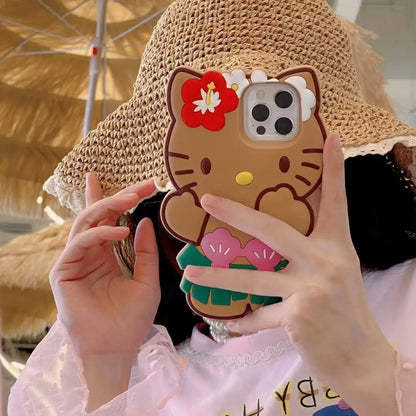 Hello Kitty Hawaiian Series Mobile Phone Shell Anime Sanrio 3D Stereoscopic Fall Prevention Iphone 14 13 12 11 Pro Soft Shell