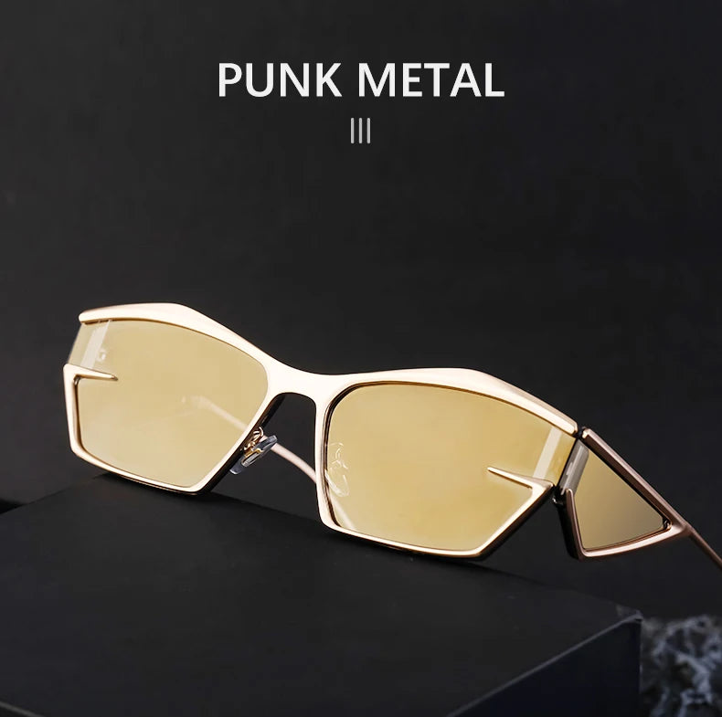 Y2K Punk Sports Sunglasses Women Men 2024 Luxury Brand Metal Frame Irregular Rectangular Sun Glasses for Lady Steampunk Eyewear