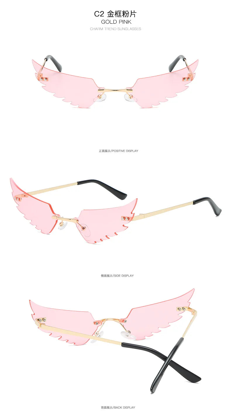 2024 new rimless glasses personalised wings runway fashion women's sunglasses