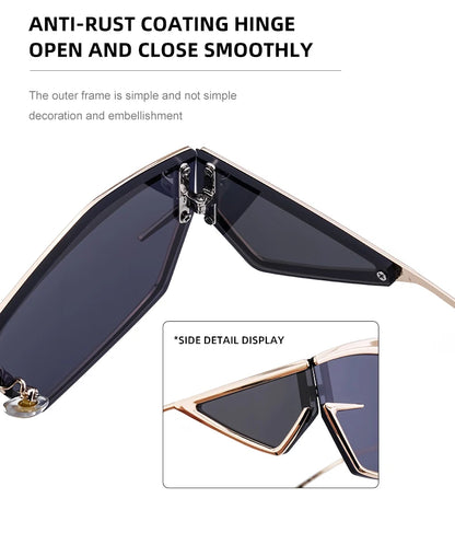 Y2K Punk Sports Sunglasses Women Men 2024 Luxury Brand Metal Frame Irregular Rectangular Sun Glasses for Lady Steampunk Eyewear