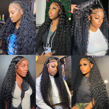 13x6 Hd Lace Frontal Wig Deep Wave 250 Density Curly Human Hair Wigs 100%  Preplucked Water Wave Front Wigs For Women Brazilian