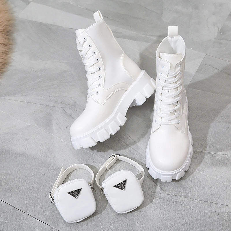 2024 New Women Thick-Soled Leather new Boots Casual Women Boots Women Fashion Lace-Up High Boots Nylon pouch heels flats booties - MAGUSTA BEAUTY