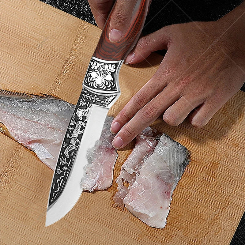 WXCOO Kitchen Forged Boning Knife Stainless Steel Chef Meat Fruit BBQ Knife Professional Butcher Cleaver Fish Knife with Cover