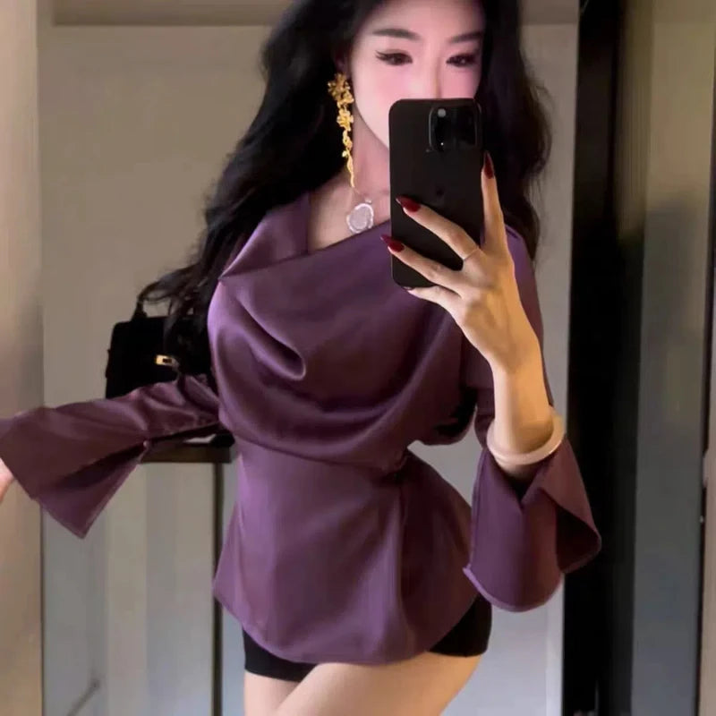 Women Clothing Temperament Pleated Loose Blouse Spring Autumn New Long Sleeve Solid Youth Fashion Shirt Tops Elegant Korean