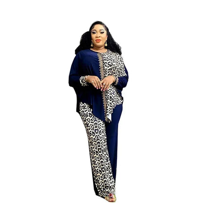 2 Piece African Clothes for Women Autumn Elegant Long Sleeve O-neck Top Pant Plus Size Matching Sets Dashiki African Clothing