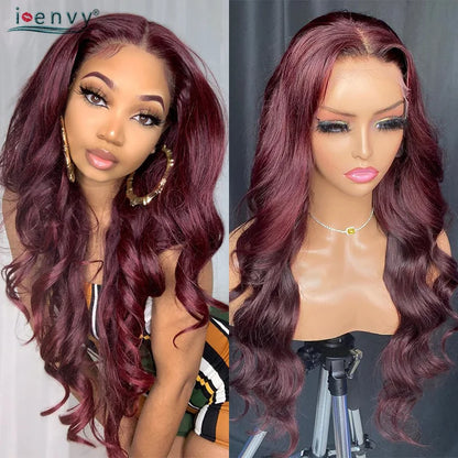 13X4 Hd Transparent Lace Front Wigs Burgundy Red Human Hair Wigs Pre Plucked 30 Inches Body Wave Lace Front Wigs For Women Curly