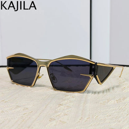 Y2K Punk Sports Sunglasses Women Men 2024 Luxury Brand Metal Frame Irregular Rectangular Sun Glasses for Lady Steampunk Eyewear