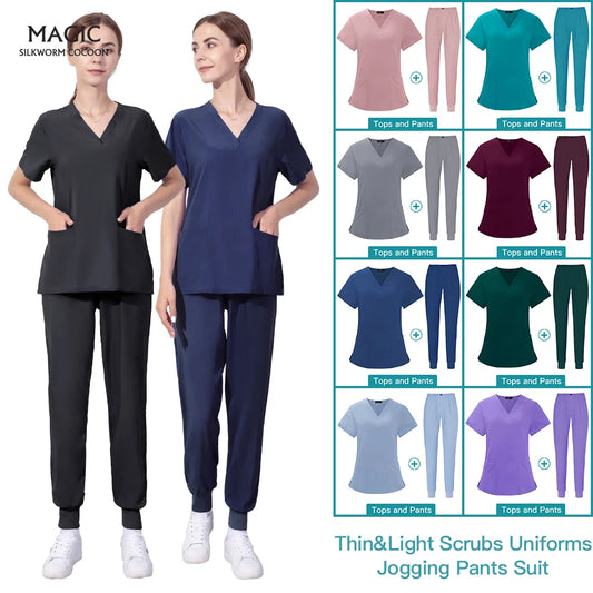 Unisex Scrub Suits Scrubs Set for Women Joggers Tops+pants Hospital Doctor Nursing Uniform V-neck Solid Color Surgical Workwear