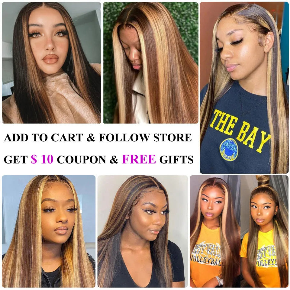 13x4/13X6 Ombre Highlight Wig HD Transparent Lace Front Wigs Straight Honey Blonde Colored Lace Frontal Wig 4X4 Lace Closure Wig