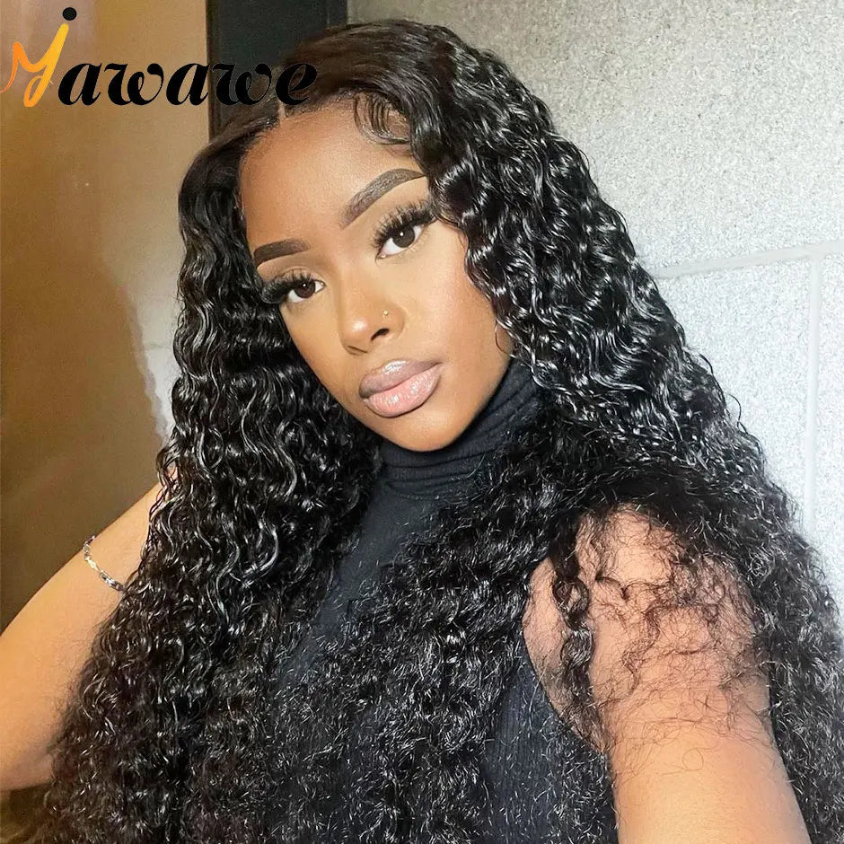 YAWAWE Pre-Bleached Glueless Wig Human Hair Ready To Wear Water Wave Pre-plucked Lace Frontal Wigs For Women Curly HD Lace Wigs