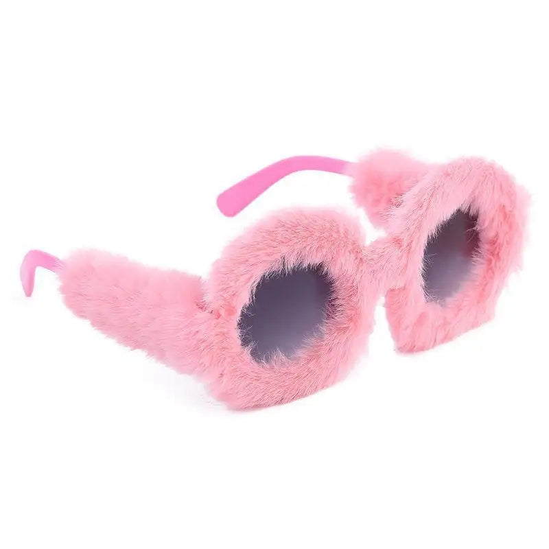 UV400 Luxury Designer Sunglass Round Frame Plush Sunglasses for Women's PC Cute Plush Suneyewear UV Resistant Sun Glasses