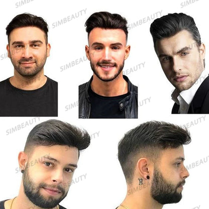 100% Human Hair Men Toupee Natural Hairline Full Skin Pu Base Durable Thin 0.1mm Male Wigs Replacement Unit Capillary Prosthesis