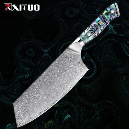 XITUO 67 Layer Damascus Steel Kitchen Knives Set Abalone Handle Sharp Santoku Bread Boning Knife Practical Kitchen Cutting Tools