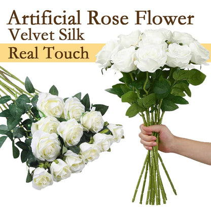 10-200PCS Artificial Rose Flower Silk White Rose Realistic Fake Roses with Long Stems  for Party Home Wedding Valentine Birthday