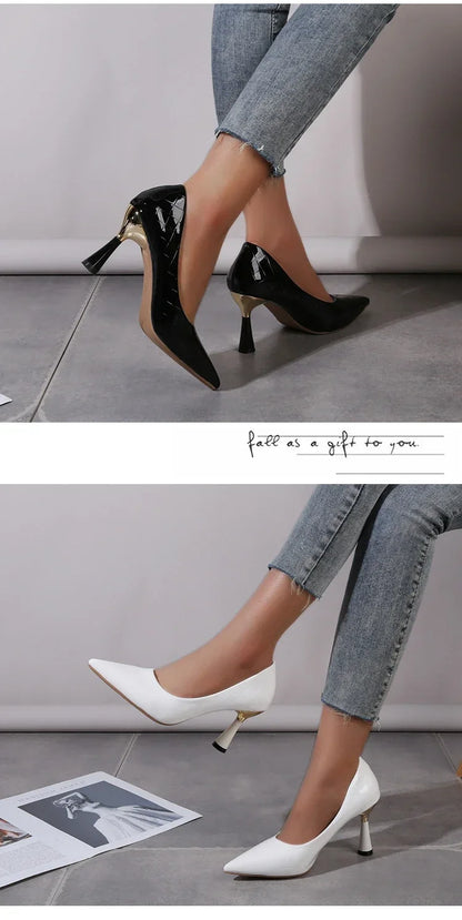 Shoes Woman 2024 Trend New Summer Red Heels Elegant Woman Black Heeled Pointed Toe Pumps Dress Leather White Ladies Shoe