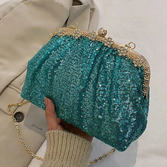 2024 New Designer Women Sequins Chic Crossbody Bags Wedding Evening Clutch Lady Chain Shoulder Bags Glitter Handbags And Purses