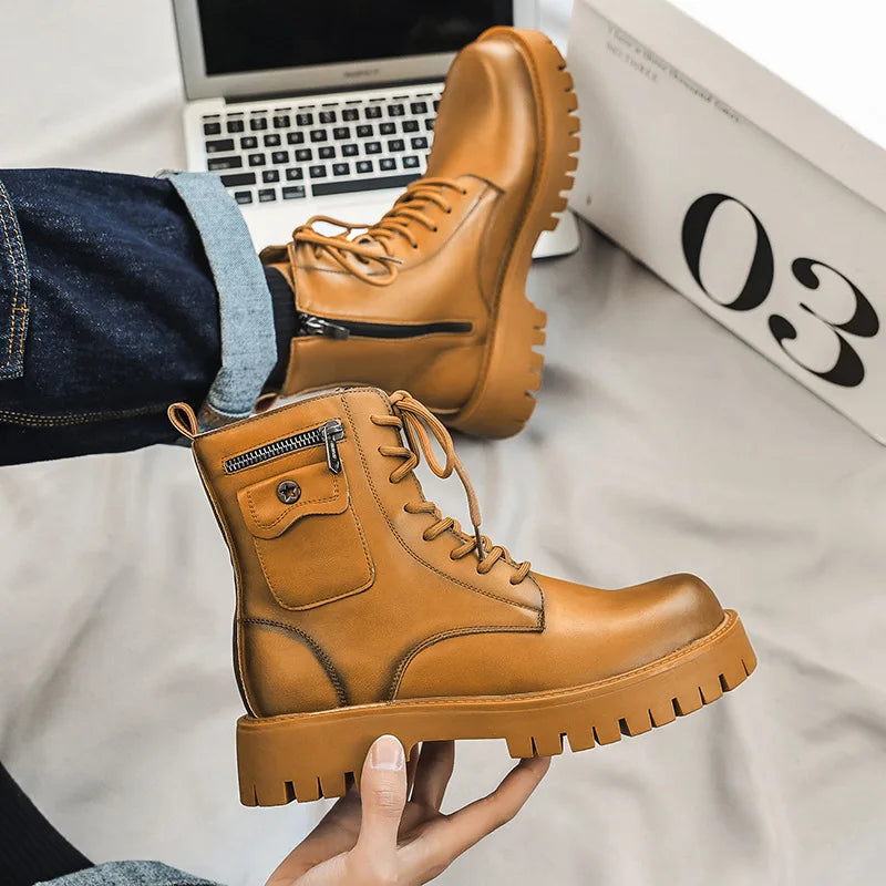 2024 Trend Men Boots Sneakers Outdoor Fashion High Top Wholesale Punk Shoes for Men Casual Leather Street Style Ankle Boots Men