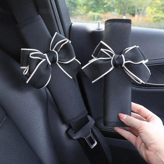 1Pcs Cute Women Bowknot Soft Plush Car Seat Belt Cover Velvet Auto Seat Belt Shoulder Strap Harness Cushion Protector Pads