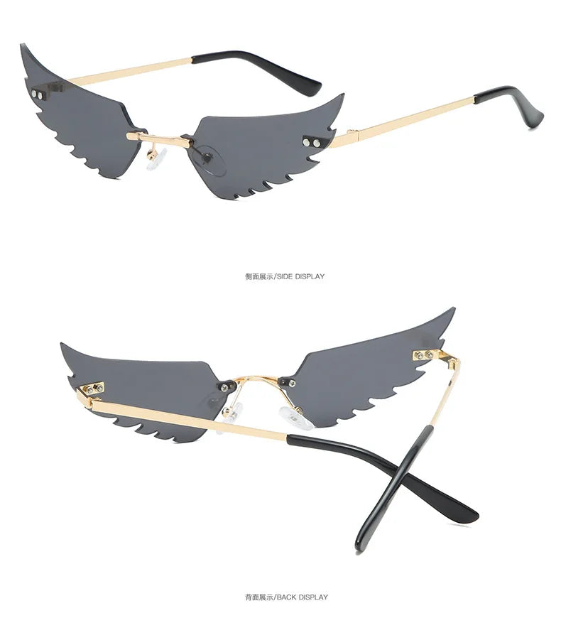 2024 new rimless glasses personalised wings runway fashion women's sunglasses