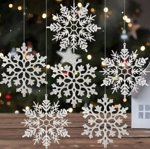 12pcs Paper Snowflakes Fake Snow Flake Artificial Snow DIY Handmade Crafts Christmas Trees Ornaments Decorations for Home