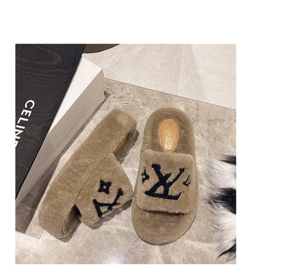 women's slippers solid color fluffy slippers women's winter fashion New women's shoes  thickened warm floor cotton slippers