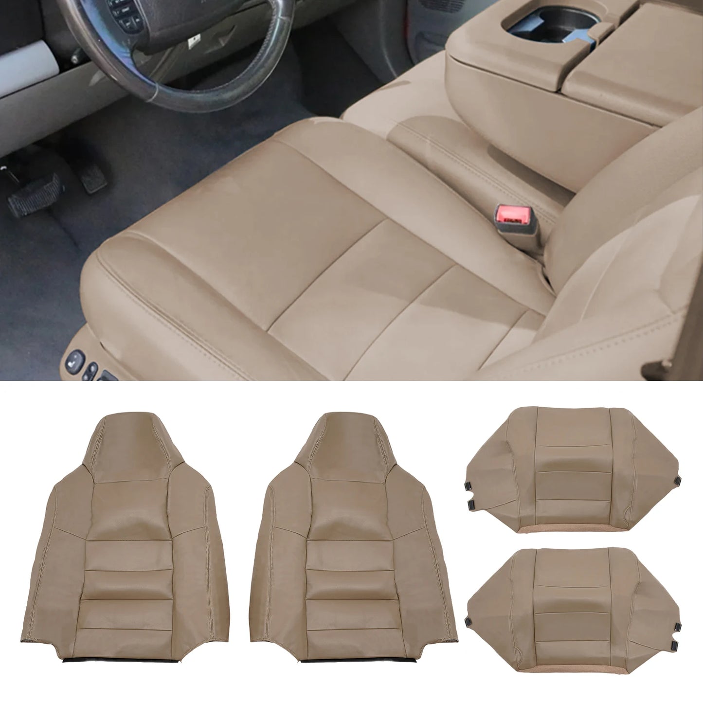 Tan and Grey PU Car Seat Covers For Ford F250 F350 Seat Covers Waterproof and Scratch-resistant,