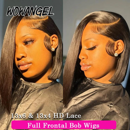 Wow Angel 13X4/13x6 HD Lace Full Frontal Short Bob Human Hair Wigs Straight Bob Wigs Bleached Knots Pre-Plucked Hair For Woman