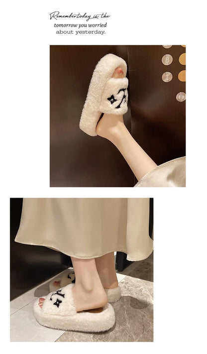 women's slippers solid color fluffy slippers women's winter fashion New women's shoes  thickened warm floor cotton slippers