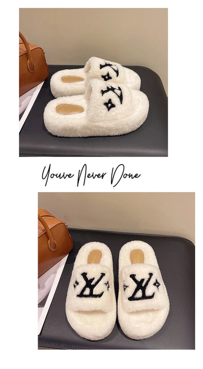 women's slippers solid color fluffy slippers women's winter fashion New women's shoes  thickened warm floor cotton slippers