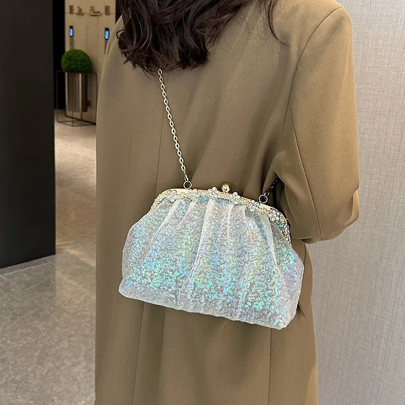 2024 New Designer Women Sequins Chic Crossbody Bags Wedding Evening Clutch Lady Chain Shoulder Bags Glitter Handbags And Purses