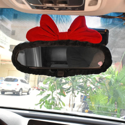 Velvet Retro Red Bow Car Mirror Cover Universal Stretch Soft Plush Auto Interior Rearview Mirror Case Decor Accessories Women