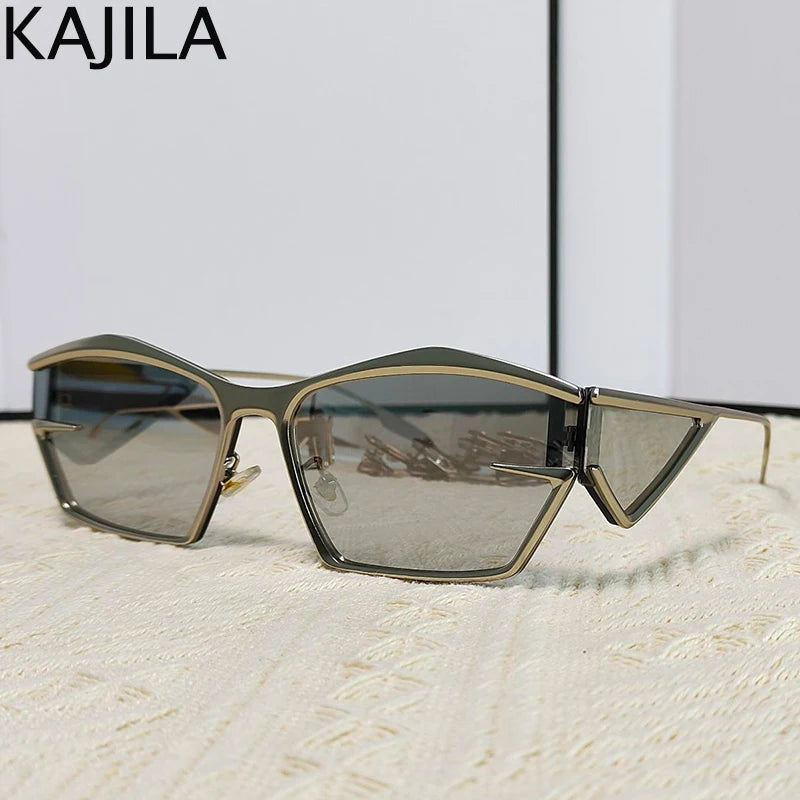 Y2K Punk Sports Sunglasses Women Men 2024 Luxury Brand Metal Frame Irregular Rectangular Sun Glasses for Lady Steampunk Eyewear