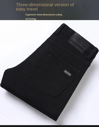 Wthinlee Men Brushed  Fashion Winter Jeans Men Slim Fit Stretch Thick Velvet Pants Warm Jeans Casual Fleece Trousers Male