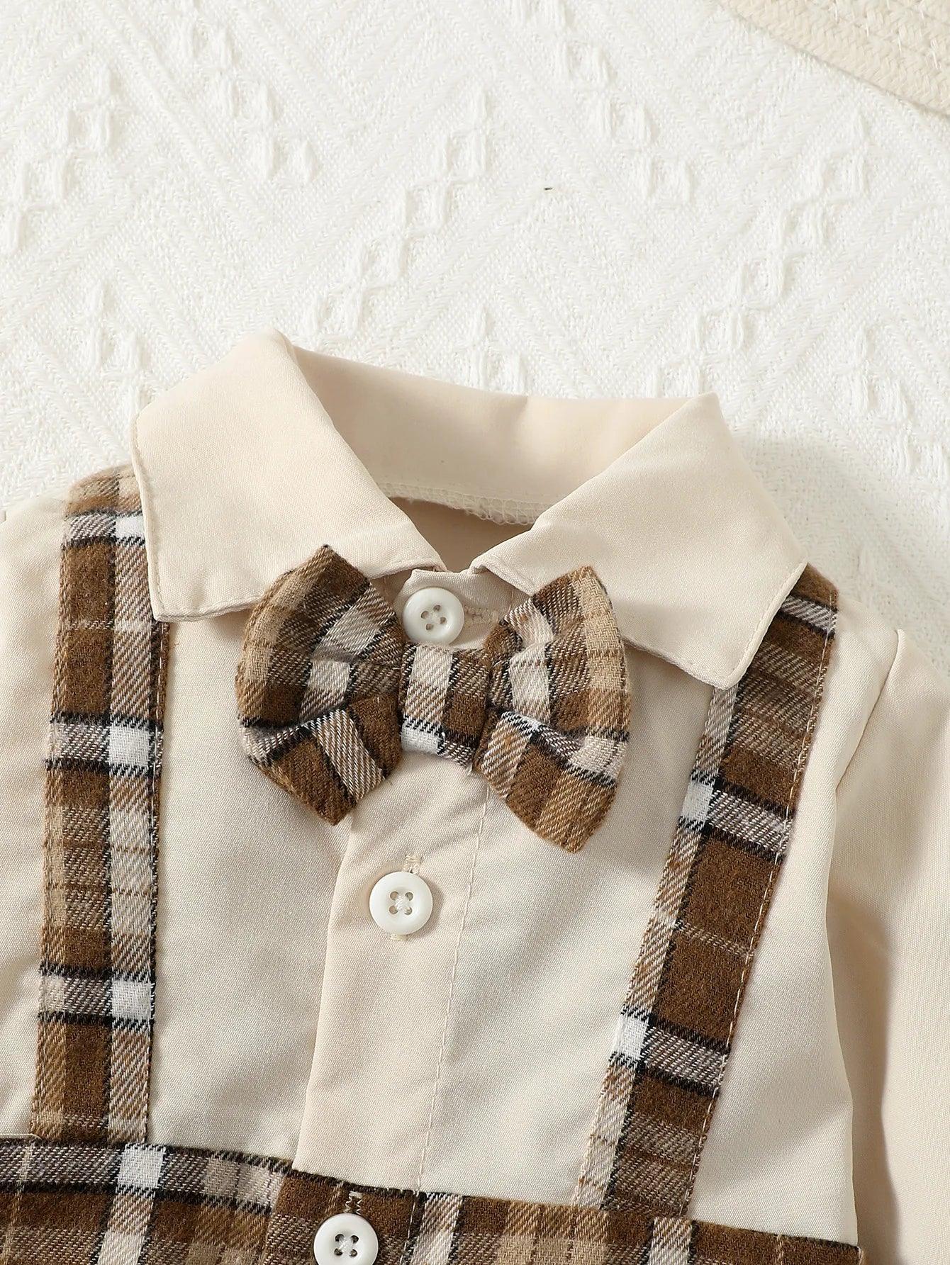 Two-Piece Baby Boy 1-24m Lapel Suspenders With Bow Gentleman Jumpsuit And Holmes Hat Spring And Autumn - MAGUSTA BEAUTY