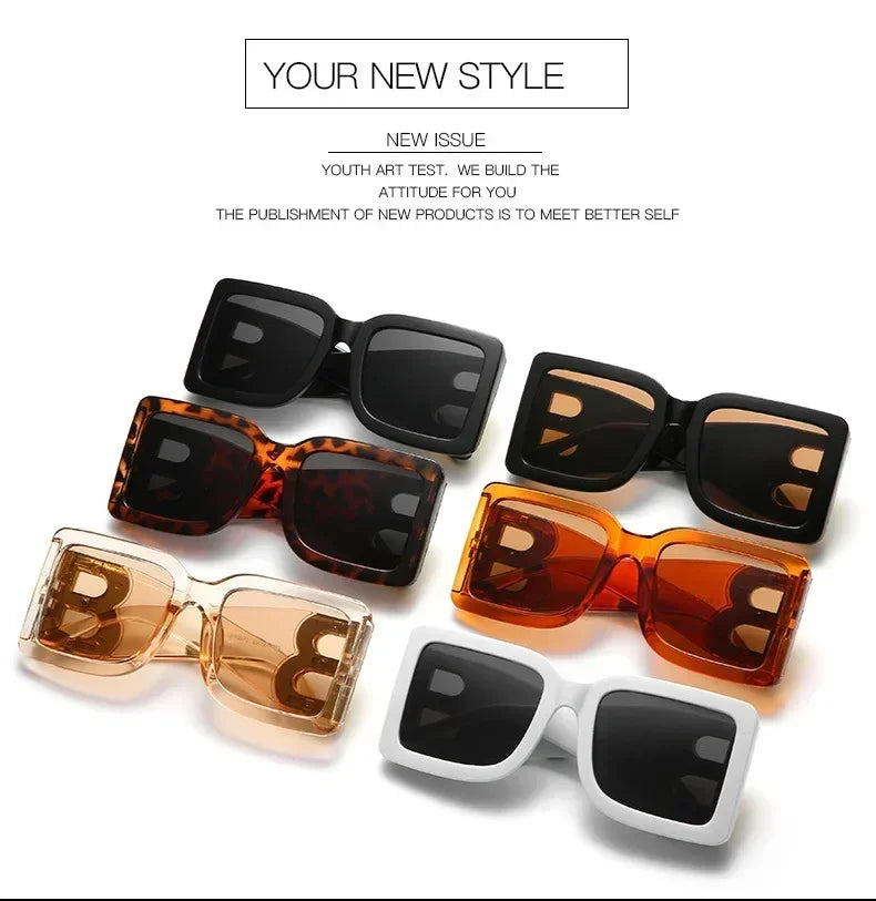 2024 Fashion Oversized The Letter B Square Luxury Trend Sunglasses Women Men Retro Rectangle Sunglasses Gafas De Sol UV400