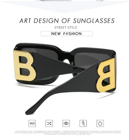 2024 Fashion Oversized The Letter B Square Luxury Trend Sunglasses Women Men Retro Rectangle Sunglasses Gafas De Sol UV400