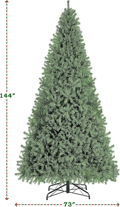 12 Foot Pre Installed Spruce Artificial Hinge Christmas Pine with 1500 Warm White Lights and 4668 Branch Tips, Green