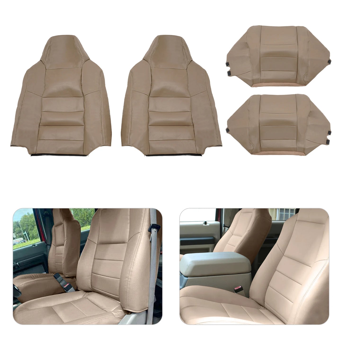 Tan and Grey PU Car Seat Covers For Ford F250 F350 Seat Covers Waterproof and Scratch-resistant,