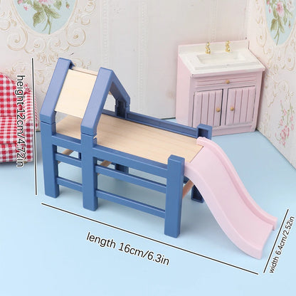 1/12 Dollhouse Mini Baby Slide/Trojan Horse/Table/ Dining Chair/Bed Model Furniture Accessories For Doll House Decor Kids Toys