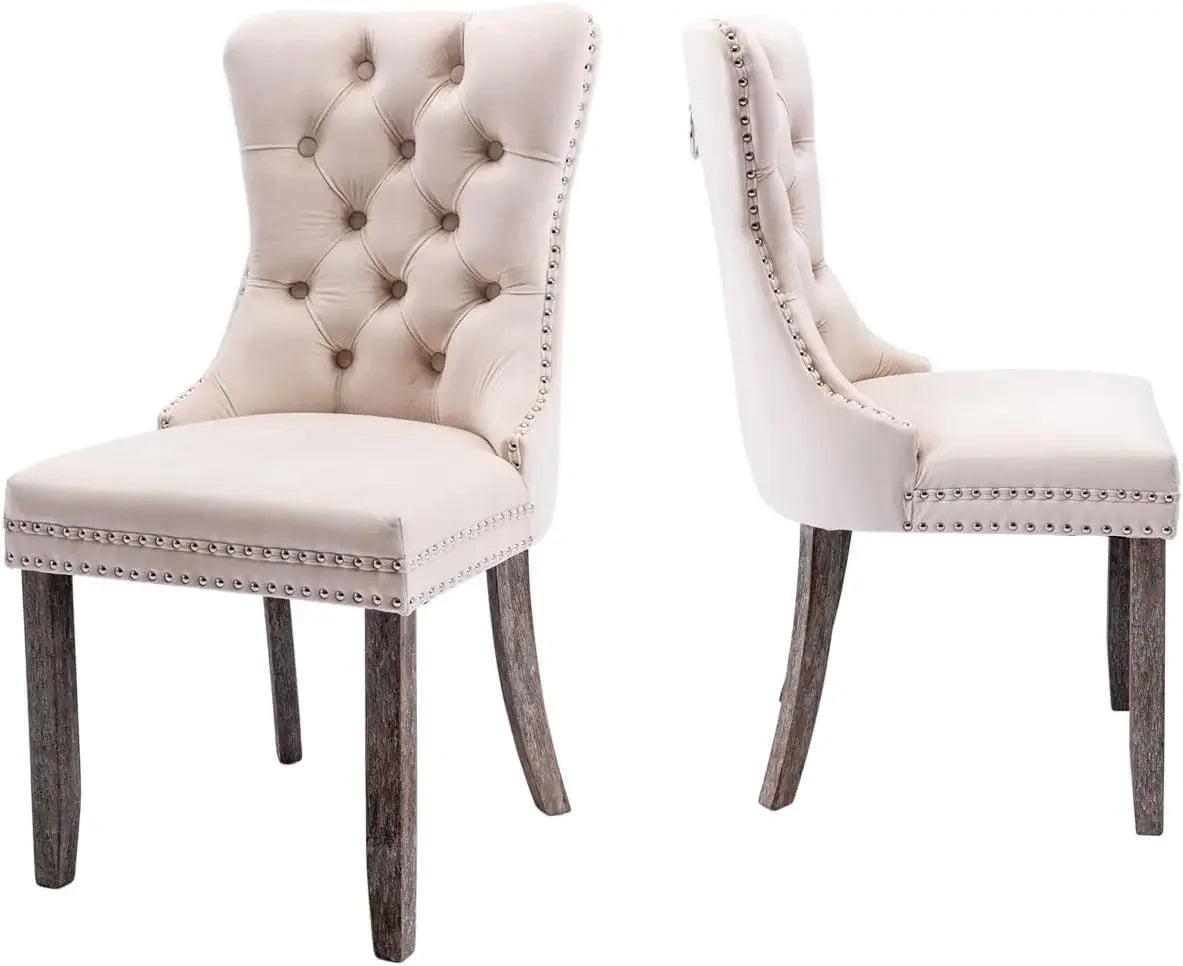 Velvet Dining Chairs Set of 6, Ring Pull Trim and Button Back, Luxury Tufted Dining Chairs for Living Room, Dining Chair