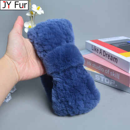 Women's luxury winter 100% rex rabbit fur knitted elastic headband high quality real fur hair band Fashion hair accessories